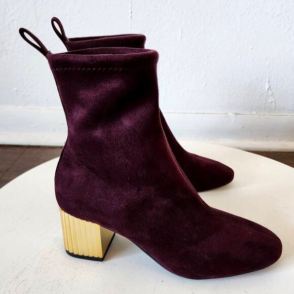 Michael Kors Porter Mid Bootie in Merlot Stretch Suede Sock Boot - Picture 7 of 11